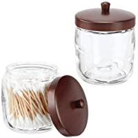 mDesign Juego de 2 organizadores de cosméticos – Algodonero con tapa para discos de algodón- gomas de pelo- etc…